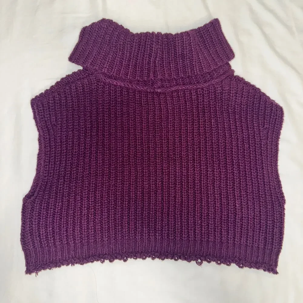 Free People Hunny Bunny Crop Sweater Women’s Large Purple Boho Dark Feminine - Picture 10 of 15